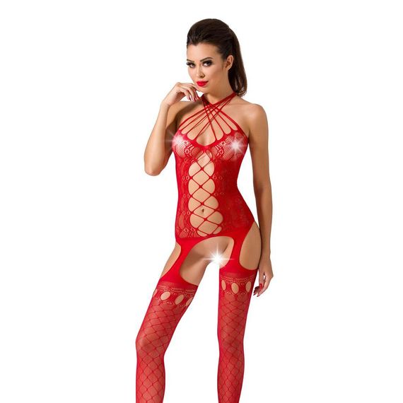 Бодістокінг Passion BS056 red, комбінезон, імітація панчох, S/M/L