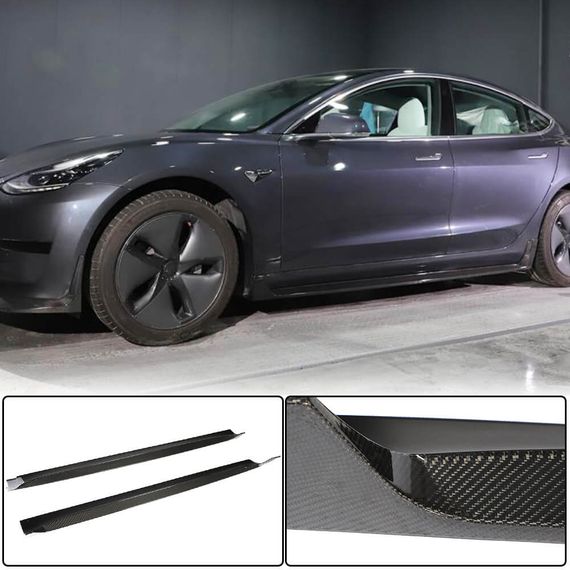 Накладки на пороги V4 (2017-2023, Карбон) для Tesla Model 3 2017- гг