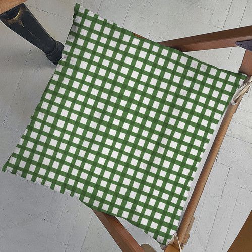 Подушка на стул с завязками Бело-зеленая клетка 40x40x4 см (PZ_23NG024)