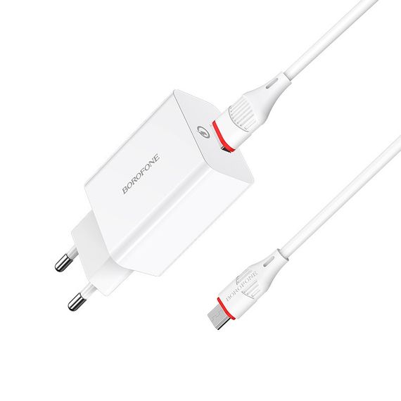 МЗП Borofone BA21A Long journey QC3.0 3A (1USB-A) + кабель USB to MicroUSB Білий | Зображення 6