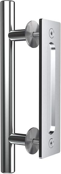 Дверная ручка для раздвижной двери двойная врезная двусторонняя, нержавеющая сталь, серебристая с креплением | Зображення 1