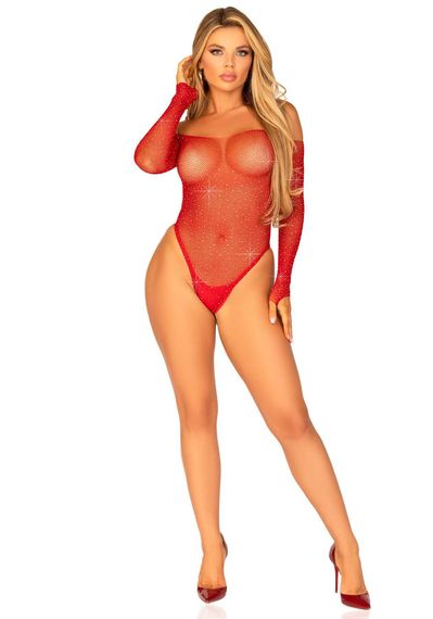 Сітчасте боді зі стразами Leg Avenue Crystalized fishnet bodysuit Red One Size | Зображення 2