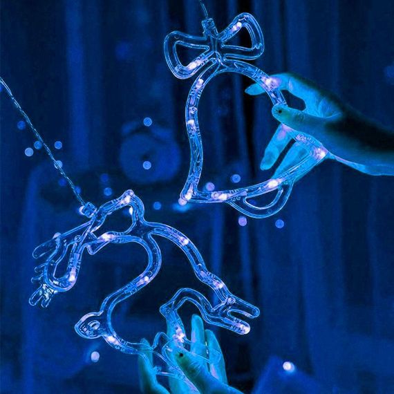 Гірлянда штора 2,5 м від мережі, з фігурками 12шт, Синій / Новорічна світлодіодна гірлянда на вікно | Зображення 4