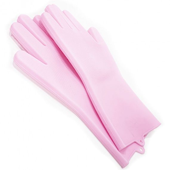 Силиконовые перчатки Magic Silicone Gloves Pink для уборки чистки мытья посуды для дома. Цвет: розовый ZE-37