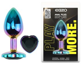 Анальна пробка EGZO Multicolor Heart Plug Black M, металева з великим кристалом Sex Aura