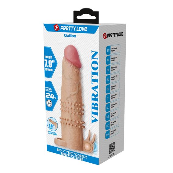Подовжуюча насадка з вібростимуляцією Pretty Love - Quillon Vibrating Penis Sleeve Skin, BI-026281Z Sex Aura | Зображення 7