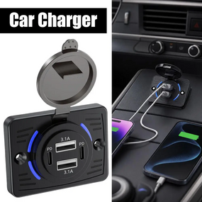 Вбудовна автомобільна зарядка 4 порти Dual PD + Dual USB з кришкою