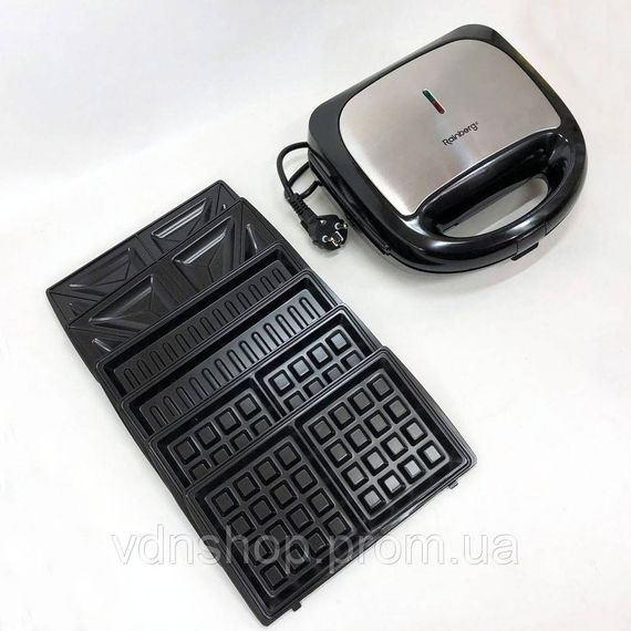 Бутербродница и вафельница 4 в 1, Вафельница простая в использовании, Сендвичница со сменными насадками NA-52 | Зображення 9