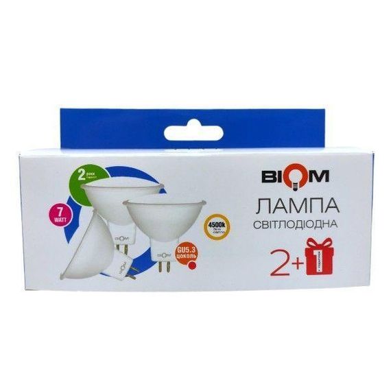 Свiтлодiодна лампа Biom BT-562/3 MR16 7W GU5.3 4500К матова (комплект 3шт.)