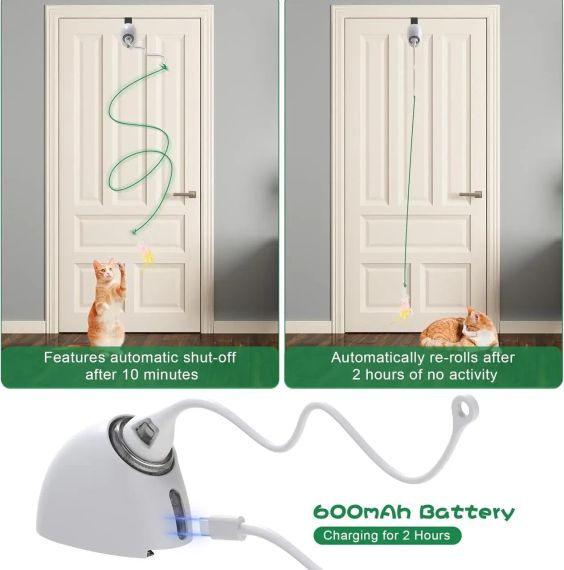 Іграшка для кішок інтерактивна P34 Smart Cat Toy електрична перезарядна з підвісним пір'ям біла для | Зображення 4