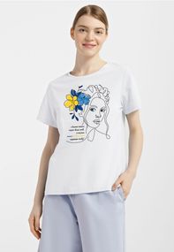 Футболка жіноча біла з принтом "Жовто-синя мрія", XL