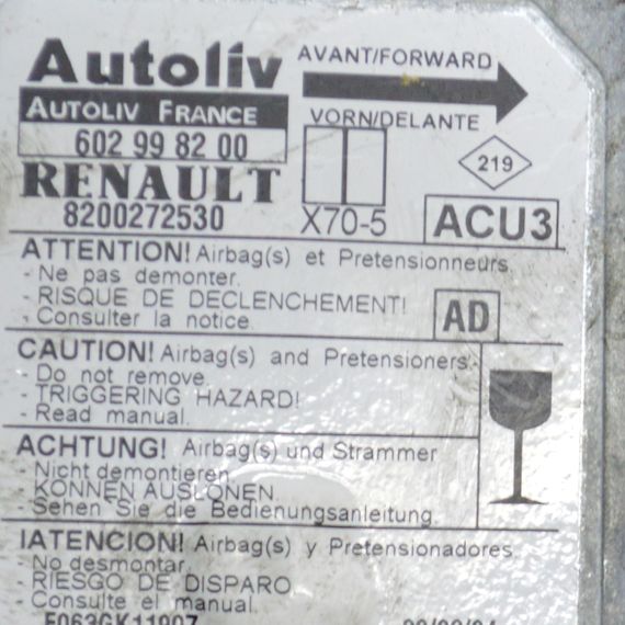 Блок управління AirBag Renault Master II 2003-2010 ЕБУ подушками безпеки Рено Мастер 2 8200272530 | Зображення 2