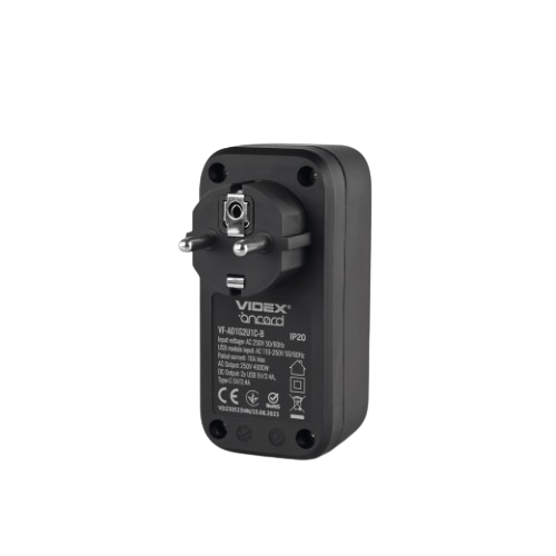 Мережевий адаптер 1 розетки/2USB-A/1Type-C із заземленням чорний VF-AD1G2U1C-B Oncord Videx | Зображення 3