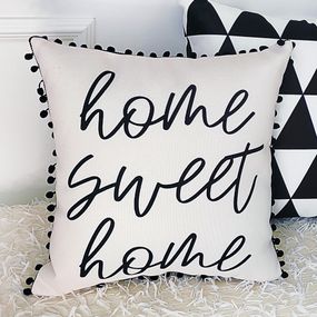 Подушка из мешковины с помпонами Home sweet home 45x45 см (45PHBP_CASA001)