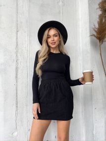 Женская короткая вельветовая юбка мини с карманами MA127 размер 42/44, цвет черный