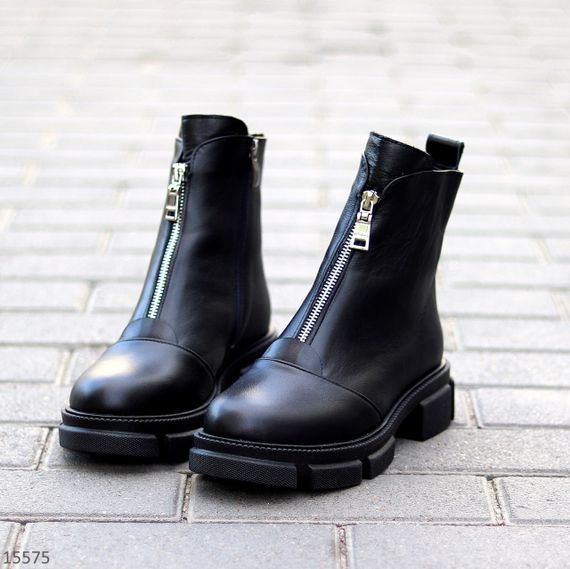 Базові чорні зимові черевики натуральна шкіра на блискавці | Зображення 8