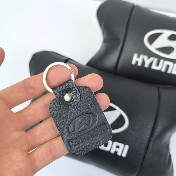 Набор подушек для авто Hyundai 2шт, натуральная кожа, черный цвет, комфортные подголовники в автомобиль | Зображення 4