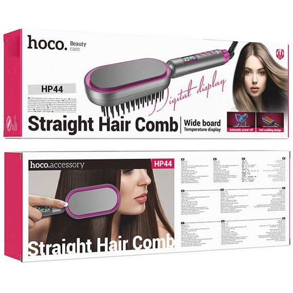 Расческа-выпрямитель Hoco HP44 Electric straightening hair comb with digital display Rose Red | Зображення 4