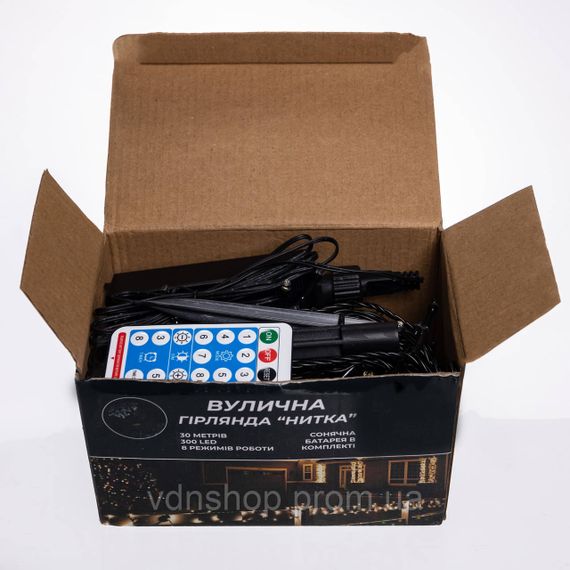 Новогодняя гирлянда уличная 30 м 300 LED с солнечной батареей черный провод Желтый SB300L30MBY | Зображення 4