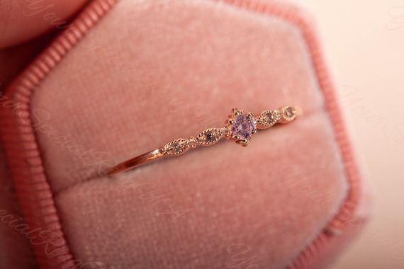 Кольцо из красного золота с розовым фианитом 16.5 | Зображення 4