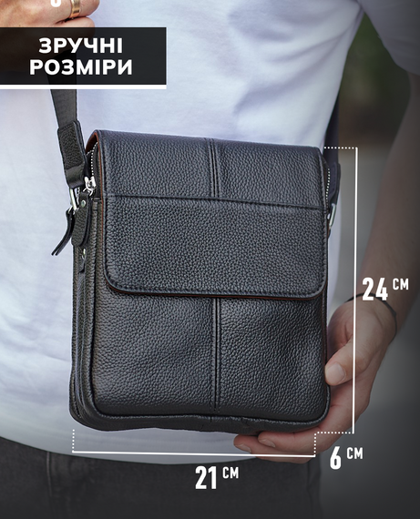 Чоловіча шкіряна чорна сумка через плече Tiding Bag M1254A | Зображення 2