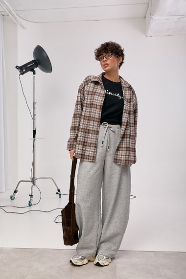 Картата сорочка з подовженою спинкою - коричневий цвет, M (є розміри) | Зображення 2