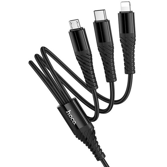Дата кабель Hoco X123 Victory 3in1 Type-C to Lightning/Type-C/MicroUSB 3A (1m) Black | Зображення 3