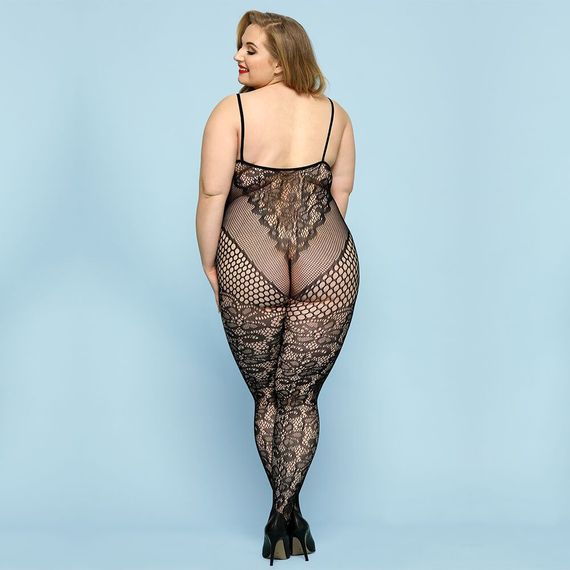 Откровенный бодистокинг JSY «Роковая Скарлет» Plus Size, Black, имитация боди, кружево, доступ | Зображення 1