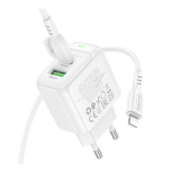 Мережевий зарядний пристрій Borofone BAS45A 1 USB-C/1USB PD/QC 30W+Type-C to Lightning | Зображення 4