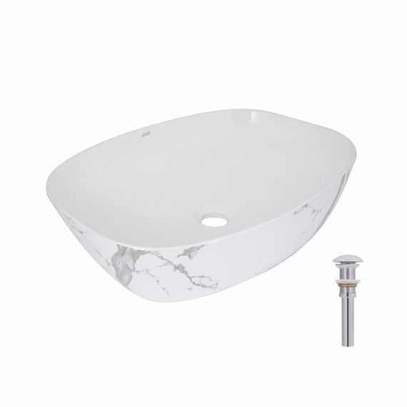Раковина накладная Qtap Cardinal 500х380х140 мм, Marble, прямоугольная, с донным клапаном QTCAR188MR49826