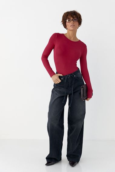 Трикотажне боді з довгими рукавами - червоний цвет, S (є розміри) | Зображення 2