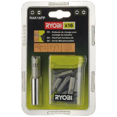 Набор бит Ryobi RAK16FP 15шт, 25мм, магнитный держатель 60мм (5132002679)