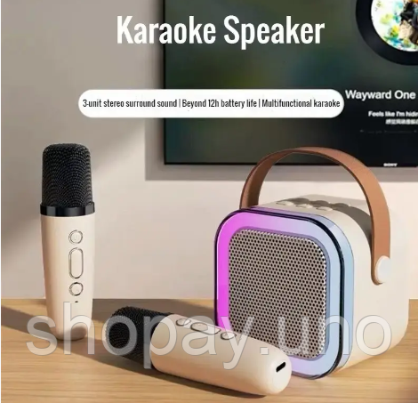 Детский набор Караоке Два беспроводных микрофона + Колонка · RGB подсветка · Bluetooth | Зображення 3