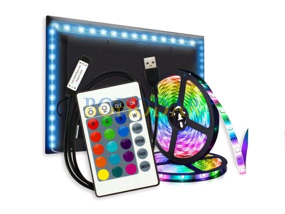 Комплект світлодіодна USB стрічка лента LEDSTRIP LED 5050 2 метри RGB SMD різнокольорова +Контролер +Пульт Польща! | Зображення 3