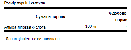 Alpha Lipoic Acid 100 mg - 120caps | Зображення 1