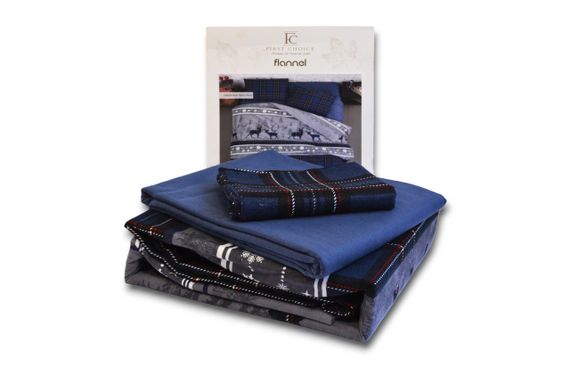 Комплект постельного белья First Choice Flanel 200×220 см Happiness Navy Blue | Зображення 1