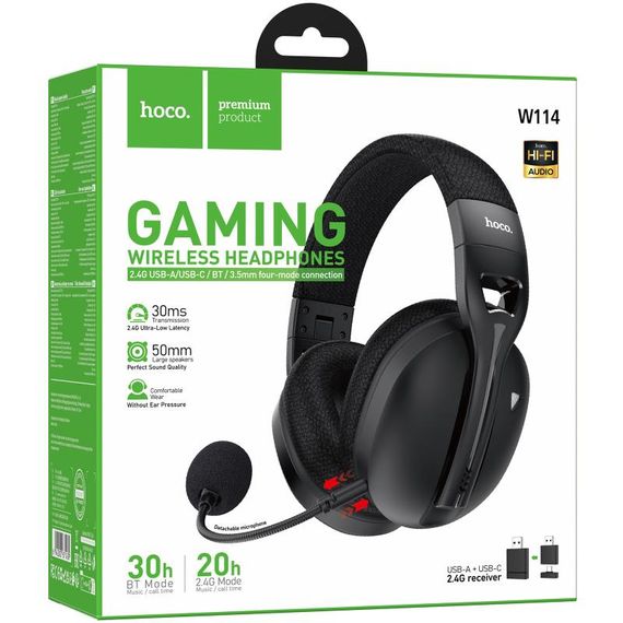 Накладні бездротові навушники Hoco W114 Magic (Bluetooth+3.5mm+2.4G) Black | Зображення 1