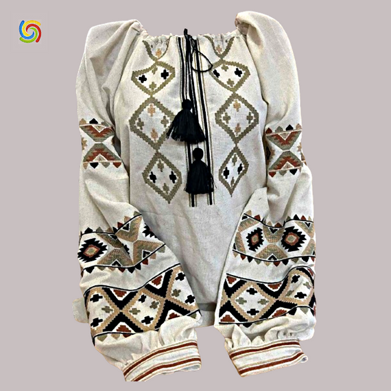 Рубашка Украинская вышиванка  32457 цвет серый размер S/M