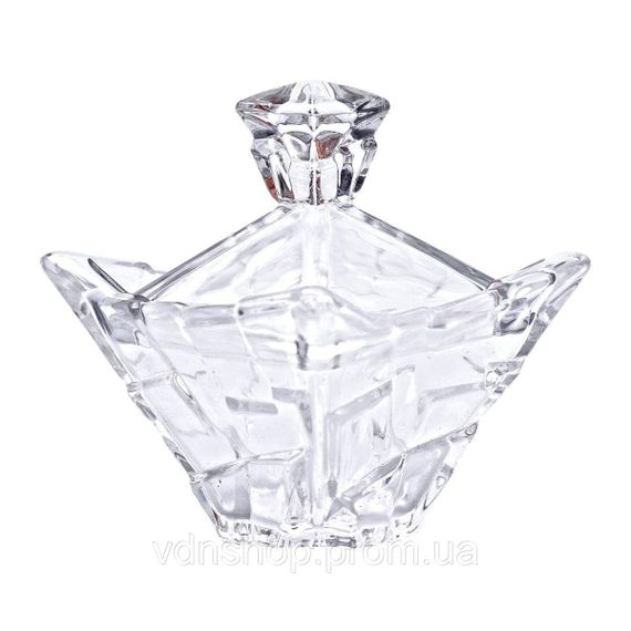 Цукорниця з кришкою 10×10×12 см ваза цукорниця квадратна скляна HP-4-118 | Зображення 1