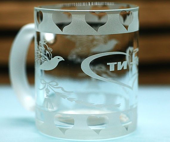 Чашка скляна 320 мл Ти і Я з голубами  кружка для закоханих  Подарунок на весілля річницю для коханих | Зображення 1