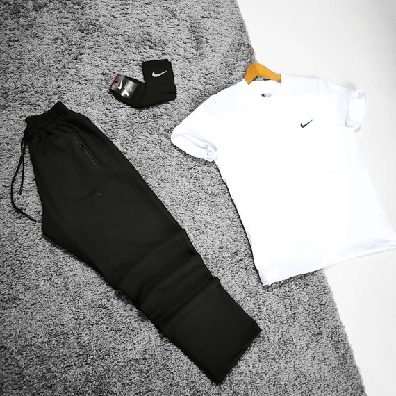 Чоловічий комплект Nike штани + футболка (лого вишивка)