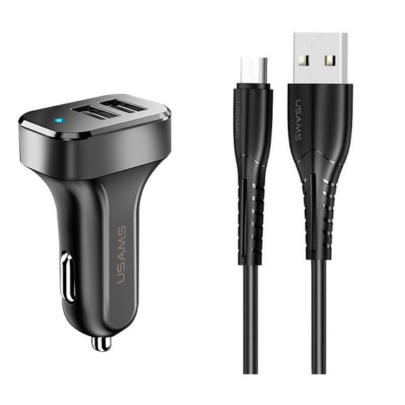 АЗП Usams C13 2.1A (2USB-A) + кабель USB to MicroUSB Чорний