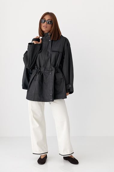 Подовжена жіноча вітрова куртка - чорний цвет, S (є розміри) | Зображення 2