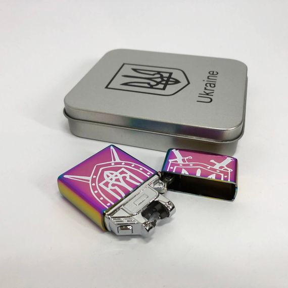 Дугова електроімпульсна запальничка USB Україна металева коробка HL-446. Колір: хамелеон | Зображення 2