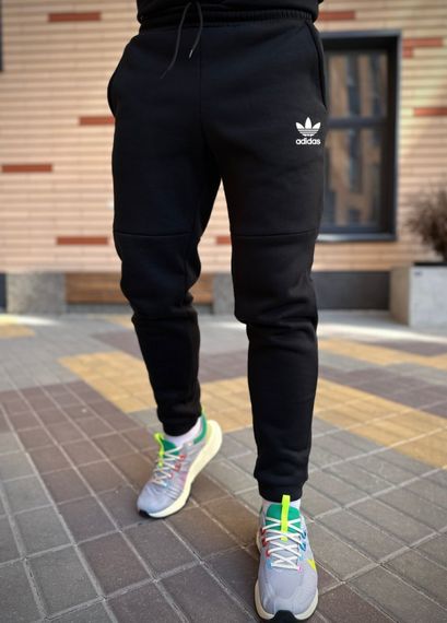 Зимовий спортивний костюм Adidas з начосом чорна кофта на змійці+ чорні штани RD269/RD024 | Зображення 4