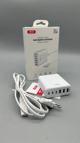 Мережевий зарядний пристрій для телефона XO L133 White 75W GaN | Зображення 3