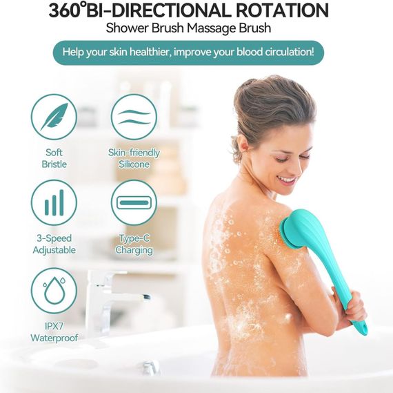 Водонепроникна силіконова щітка для ванни — масаж, очищення та відлущування, перезаряджуваний скрабер для душу | Зображення 2