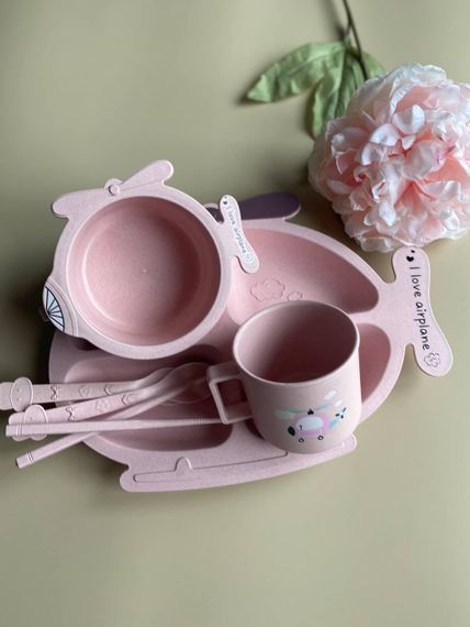 Дитячий набір для прикорму Літак рожевий | Зображення 1
