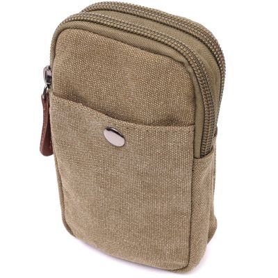 Сумка Vintage На пояс с металлическим карабином из текстиля Оливковая (22224)