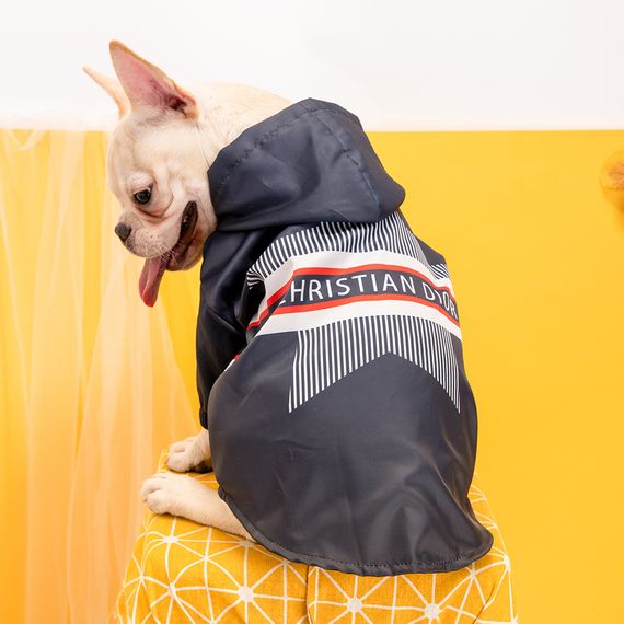 Брендовый дождевик для собак и котов Christian Dior со звездой на спине, с капюшоном, синий | Зображення 1